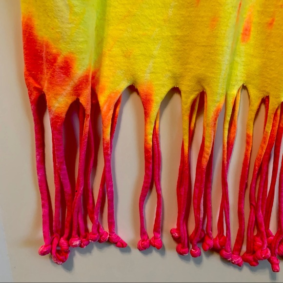 Neon Tie-Dye Fringe Bahamas Crop Top Size Medium Hot Pink and Neon Yellow - Picture 8 of 8